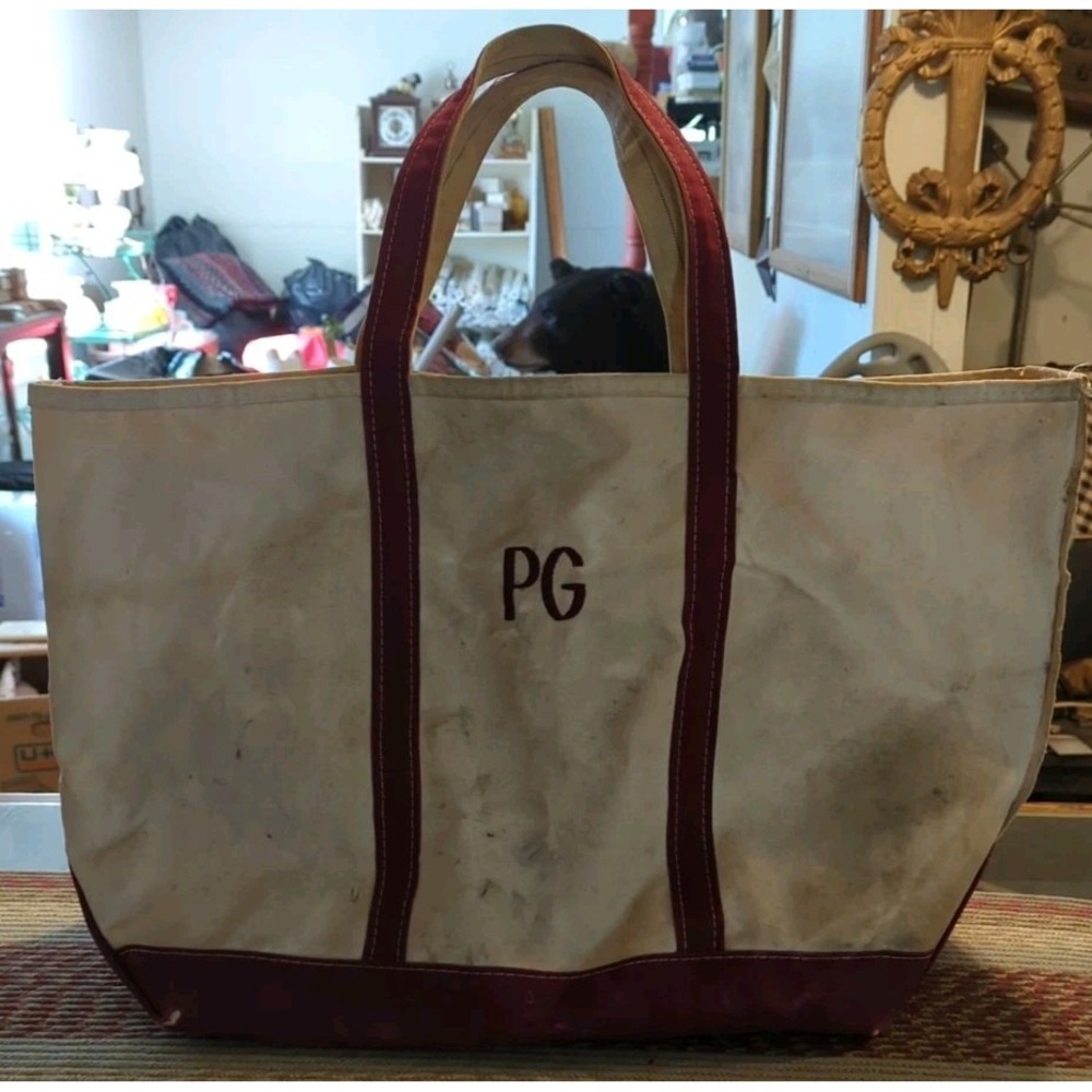 Extra‎ Large 25" Wide LL Bean Boat & Tote Red Stripe Canvas Bag